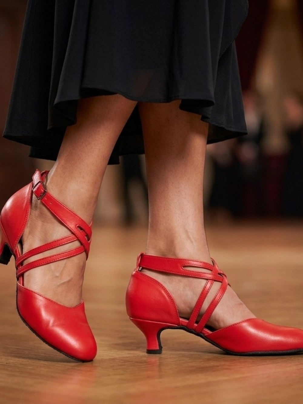 Red Strappy Low-Heel Dance Shoes - Women 189